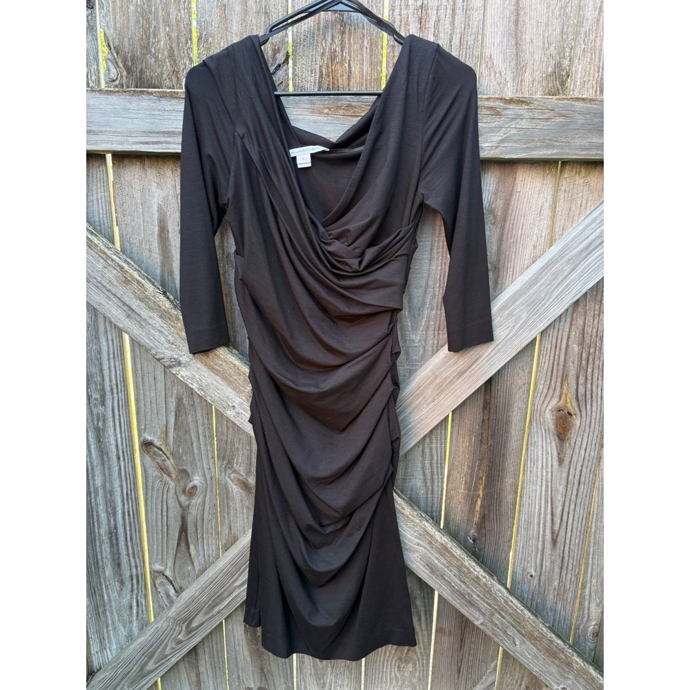 Diane von Furstenberg Bentley Three Quarters Black Ruched Draped Dress S